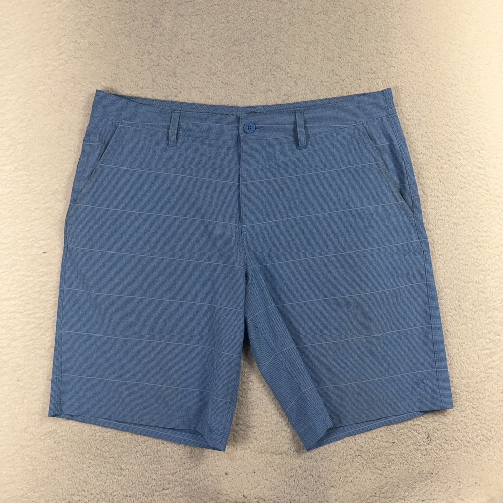 Hang Ten Mens Hybrid Shorts Blue Striped Stretch Board Shorts 38 (39x10) Beach